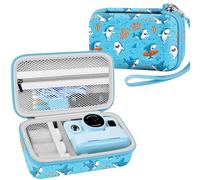 Leayjeen Sac pour appareil photo pour enfant compatible avec HiMont/Greenkinder/Hiievpu/CalineGam/Gofunly/AMCLID/uleway, cadeau de Noël pour garçons et filles, Requin bleu 1, L, Sangle de bagage