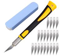 LEAZZLE 22 Pièces Scalpel avec 20 Lame Scalpel de Antirouille, Cutter de Précision, Scalpel de Découpe, Scalpel Modelisme, Couteaux de Loisirs pour Découpe de Sculpture, Travail d'art Bricolage(Jaune)