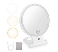 LEAZZLE Miroir grossissant avec lumière 30X,Miroir Maquillage Grossissant Lumineux,Miroir grossissant éclairé Rechargeable,Miroir Cosmétique Pliable Portable avec Sac Rangement,Cadeaux pour fêtes