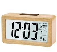 LEAZZLE Réveil Numérique en Bois, Réveil LCD Horloge Digitale sans Tic-tac avec Affichage Date, Température, Fonction Snooze, Horloge Numérique pour Chambre à Coucher, Chevet, Maison, Bureau