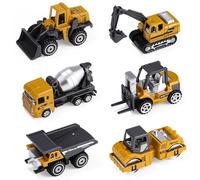 LEAZZLE Voiture Jouet en Métal,Coffret 6 Véhicules de Construction Camion Cadeau,pour Enfant Garçon Fille 2+ Ans de Petites Voitures Miniatures