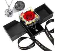 Lebana Vraie Rose Éternelle avec Collier Cœur I Love You - Coffret Cadeau Femme Luxe,Idée Cadeau Saint Valentin, Noël, Fête des Mères, Anniversaire pour Maman, Épouse, Copine-Rouge