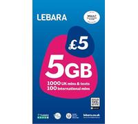 Lebara Carte SIM britannique, 5 Go pour 5 £, moitié prix pour les 3 premiers mois, sans contrat, appels britanniques, SMS et appels internationaux inclus, plusieurs tailles (Nano/Micro/Standard),