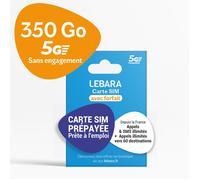 Lebara - Carte SIM Prépayée 350 Go 5G SFR - Appels & SMS Illimités France - 4h vers 60 Pays - Sans Engagement 30 Jours