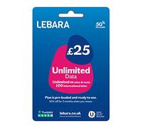Lebara Carte SIM UK Unlimited Data - Minutes et SMS illimités au Royaume-Uni, 100 minutes internationales