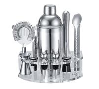 Lebarstor Kit Shaker à Cocktail avec Support, Kit Cocktail 12 Pièces en Acier Inoxydable avec Shaker Cocktail de 750ML, Doseur Cocktail Set pour Bar à Domicile, Fête, Mariage, Célébration, CFL-002