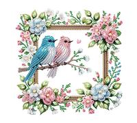 Lebartm Cadre photo diamant à faire soi-même - Fleur créative - Ornements de bureau - Ornements de bureau - Diamant sur une face - Présentoir - Décoration d'intérieur - Oiseau fleur 01
