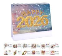 Lebartm Calendrier de bureau 2026 à faire soi-même, design créatif, calendrier en papier épais avec liste de choses à faire, ornements, peinture diamant, calendrier mensuel rabattable pour la maison