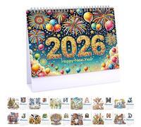 Lebartm Calendrier de bureau 2026 à faire soi-même - Design créatif - En papier épais - Avec liste de choses à faire - Ornements - Peinture diamant - Calendrier mensuel rabattable pour la maison et le