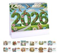 Lebartm Calendrier de bureau 2026 à faire soi-même - Design créatif - En papier épais - Avec liste de choses à faire - Ornements - Peinture diamant - Calendrier mensuel à rabat pour la maison et le