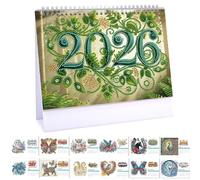 Lebartm Calendrier de bureau 2026 à faire soi-même - Design créatif - En papier épais - Avec liste de choses à faire - Ornements - Peinture diamant - Calendrier mensuel à rabat pour la maison et le