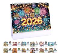 Lebartm Calendrier de bureau 2026 à faire soi-même - Design créatif - En papier épais - Avec liste de choses à faire - Ornements - Peinture diamant - Calendrier mensuel rabattable pour la maison et le