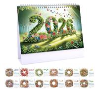 Lebartm Calendrier de bureau 2026 à faire soi-même - Design créatif - Papier épais - Ornements - Peinture diamant - Calendrier mensuel à rabat pour la maison et le bureau - Couronne 01