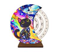 Lebartm Calendrier perpétuel diamant à faire soi-même - Peinture diamant - Calendrier rotatif manuel en bois - Calendrier perpétuel rond - Ornements de table en diamant sur une face - Décoration de