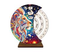 Lebartm Calendrier perpétuel diamant à faire soi-même - Peinture diamant - Calendrier rotatif manuel en bois - Ornement de bureau - Calendrier perpétuel rond - Ornements de table en diamant sur une