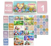 Lebartm Calendrier perpétuel réutilisable à faire soi-même - Peinture diamant - Calendrier de bureau - Date mois et semaine - Retournez individuellement - Pour table, maison, bureau - Calendrier 02