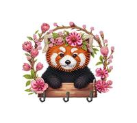 Lebartm Crochet de porte diamant à faire soi-même avec 3 crochets dans une rangée - Crochets adhésifs muraux pour salle de bain, douche, cuisine, clés, porte extérieure - Panda rouge