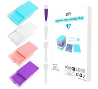 Lebartm Diamond Art Boîte de rangement pour tiroir avec couvercle, tamis, pelle et brosse - Accessoires peints au diamant - Outils pour loisirs créatifs, bijoux, perles, ongles - 4 couleurs mélangées