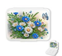 Lebartm Diamond Art Mini boîte de rangement avec 7 compartiments Design créatif compact portable Petit étui pour sac à main Voyage Quotidien Fleurs