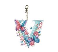 Lebartm DIY Diamond Art Painting Porte-clés ornement diamant fait à la main papillon lettres porte-clés pendentif double face Perceuse ponctuelle-V