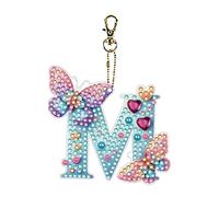 Lebartm DIY Diamond Art Painting Porte-clés ornement diamant fait main papillon lettres porte-clés pendentif double face Perceuse ponctuelle - M