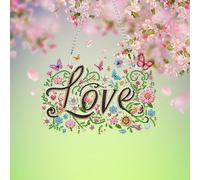 Lebartm DIY Diamond Month Pendentif Ornement Printemps Colibri Texte Violet Peinture Diamant Art Peinture PET À Suspendre Simple Face Diamant Ornement Maison Jardin Murale Porte Decor - Love