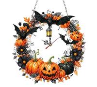 Lebartm Horloge murale en diamant à faire soi-même - Peinture diamant - Horloge acrylique avec chaîne en cristal - Pendentif en strass - Décoration murale d'intérieur - Citrouille d'Halloween 01