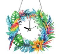 Lebartm Horloge murale en diamant à faire soi-même - Peinture en acrylique avec chaîne - Pendentif en cristal - Décoration murale - Perroquet