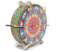 Lebartm Horloges de table mandala à faire soi-même - Horloge de bureau en diamant - Design créatif - Peinture diamant rond en bois - Décoration de table - Mandala03