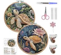 Lebartm Kit de broderie au point de croix 2 pièces pour débutants - Kit de fils à broder pour amateurs de travaux manuels - Point à la main avec fils de tissu - 15 cm - Cerceau 01