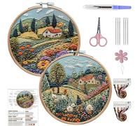 Lebartm Kit de broderie au point de croix 2 pièces pour débutants - Kit de fils à broder pour les amateurs d'artisanat, point à la main avec fils de 15 cm - Tissu cerceau 03