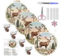 Lebartm Kit de broderie au point de croix 4 pièces pour débutants - Kit de fils à broder pour amateurs de travaux manuels - Point à la main avec fils de tissu - 20 cm - Cerceau 01