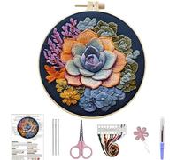 Lebartm Kit de broderie pour débutants - Kit de broderie au point de croix - Motif floral - Kit de fils à broder pour les amateurs d'artisanat, point à la main avec fils de 15 cm - Tissu cerceau