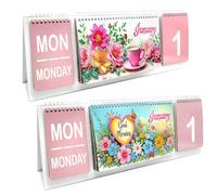 Lebartm Lot de 2 calendriers perpétuels réutilisables à faire soi-même - Date, mois et semaine - À retourner individuellement - Pour table, maison, bureau