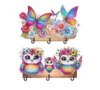 Lebartm Lot de 2 crochets de porte en diamant à faire soi-même avec 3 crochets dans une rangée, crochets adhésifs muraux pour salle de bain, douche, cuisine, clés, porte, extérieur, amélioration de la