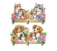 Lebartm Lot de 2 crochets de porte en diamant à faire soi-même avec 3 crochets dans une rangée, crochets adhésifs muraux pour salle de bain, douche, cuisine, clés, porte, extérieur, amélioration de la