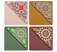 Lebartm Lot de 4 marque-pages mandala pour peinture diamant faits à la main - Marqueurs d'angle à pointe simple face - Marqueur de livre - Étiquettes cadeaux pour enseignants et amateurs de livres