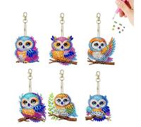 Lebartm Lot de 6 porte-clés à faire soi-même, peinture diamant fait à la main, pendentifs à suspendre double face, chouette