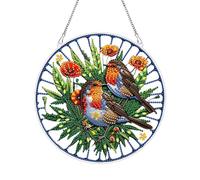 Lebartm Pendentif diamant DIY ornement printemps PET forme spéciale cristal diamant peinture à suspendre simple face ornement maison jardin mur porte décoration - rouge-gorge