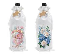 Lebartm Sacs à bouteilles de vin de Noël avec cordon de serrage pour peinture diamant en lin pour Noël, fête, mariage, anniversaire, voyage, 2 pièces-01, Noël