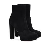 LEBE 14cm Talons Hauts Bottines à Plateforme et Talons épais à Bout Rond-Black||42