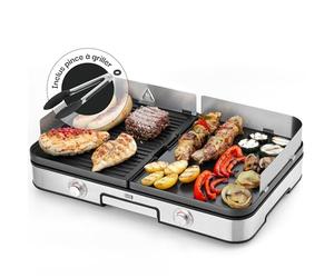 LEBENLANG 2400W Plancha électrique - Avec pince à barbecue & Protection contre les éclaboussures I Pour intérieur & exterieur I Plancha grill electrique Inox Grills électriques XXL