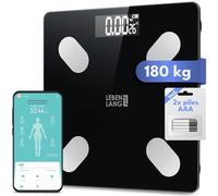 LEBENLANG Balance connectée - Jusqu'à 180 kg Mesure ultraprécise avec App Connect I 4 électrodes pese personne masse graisseuse et muscle I Scale impédancemètre musculaire & poids pèse impedancemetre
