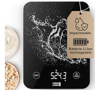LEBENLANG Balance de cuisine électronique étanche 10 kg capacité - Rechargeable par USB & Incl. câble de recharge I Balance alimentaire Balances culinaire Pese aliment cuisine Kitchen scale Pèse food