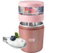 LEBENLANG Bol muesli a emporter avec cuillère - Paroi intérieure isolante en acier inoxydable & 650ml I Pot petit dejeuner Bol overnight oats jar I Pot yaourt Boite cereales Bols avoine