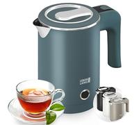 LEBENLANG Mini bouilloire electrique en acier inoxydable - 500ml & Sans plastique I 600W Petite Bouilloires électriques de voyage blanche & noir I Electric Kettle