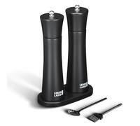 LEBENLANG Moulin à sel et à poivre en bois - Avec cuillère en acier inoxydable et support I Lot de 2 moulins à sel et poivre I Moulin à sel et poivre Moulin à épices Noir Poivre Moulin à poivre Moulin