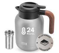 LEBENLANG Thermos café 1,5L Gris - Revêtement céramique & sans BPA I 24h au chaud & Incl. passoire à thé I Bouteille isotherme Pichet cafe inox Termos carafe isotherme Bouilloire