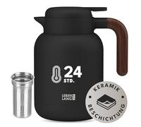 LEBENLANG Thermos café 1,5L Noir - Revêtement céramique & sans BPA I 24h au chaud & Incl. passoire à thé I Bouteille isotherme Pichet cafe inox Termos carafe isotherme Bouilloire