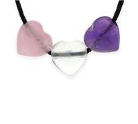 Lebensquelle Plus | 3 pendentifs en forme de cœur en pierre précieuse | Cristal de roche améthyste quartz rose - Triangle doré | Comprend 3 rubans en coton | Chaîne d'amitié ou frère et sœur